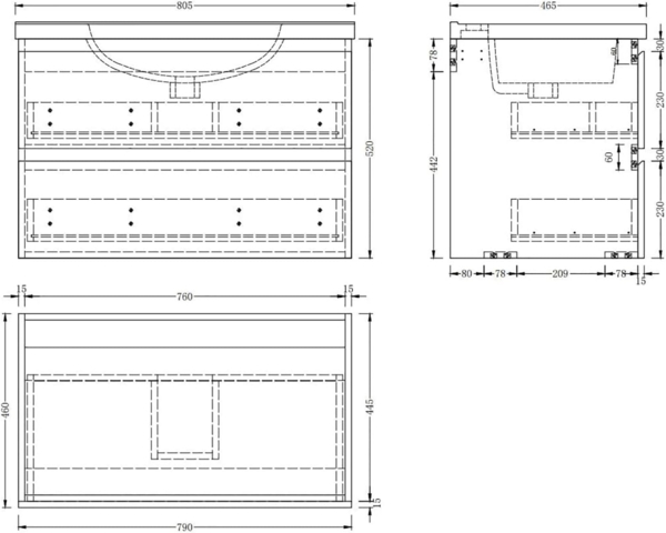 Waschbeckenunterschrank 80 cm Unterschrank Waschtischunterschrank Weiß Bild 7