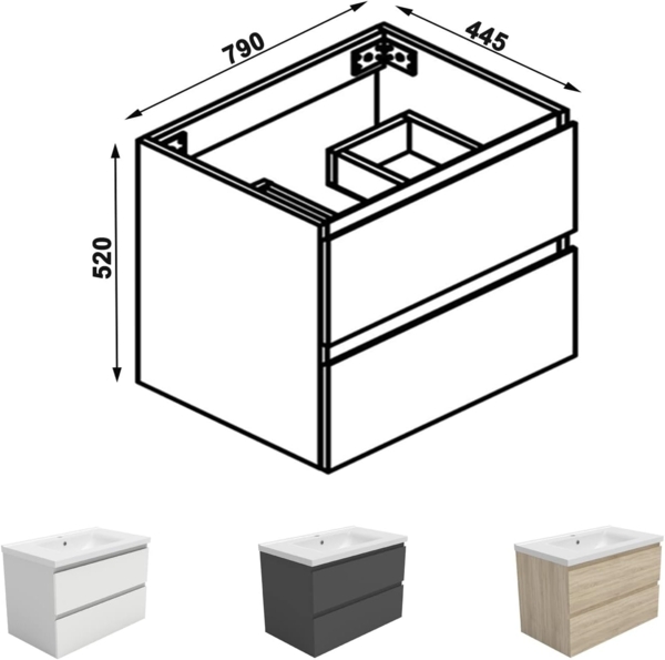 Waschbeckenunterschrank 80 cm Unterschrank Waschtischunterschrank Weiß Bild 3