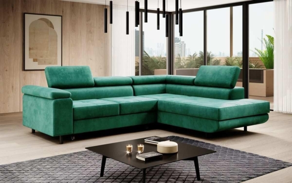 Designer Sofa Costa mit Schlaf - und Klappfunktion Grün Rechts Bild 2