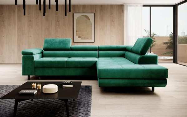Designer Sofa Costa mit Schlaf - und Klappfunktion Grün Rechts Bild 3