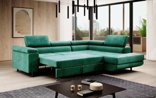 Designer Sofa Costa mit Schlaf - und Klappfunktion Grün Rechts Bild 4