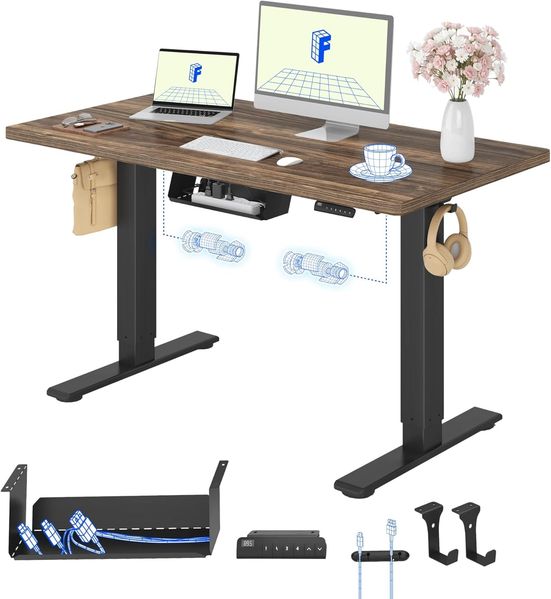 FLEXISPOT Höhenverstellbarer Schreibtisch mit 2 Motoren & 25MM einteiliger Tischplatte,ergonomischer Bürotisch - 120x80 cm Walnussbraun, schwarzes Gestell