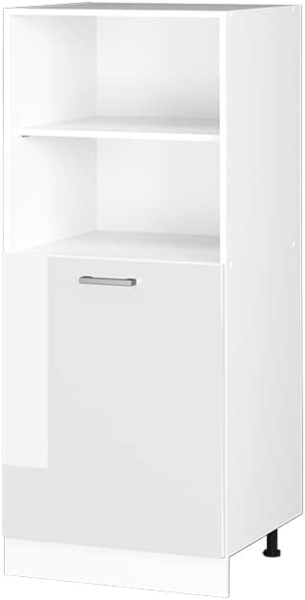 Hochschrank R-Line Weiß Hochglanz 60 cm mit offenen Regalen, und Tür Vicco