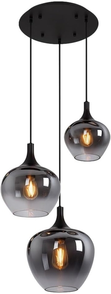 Hängeleuchte, Metall, Glas, rauchfarben, 3 flammig