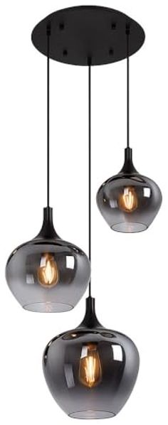 Hängeleuchte, Metall, Glas, rauchfarben, 3 flammig