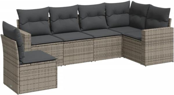 vidaXL 6-tlg. Garten-Sofagarnitur mit Kissen Grau Poly Rattan 3219020