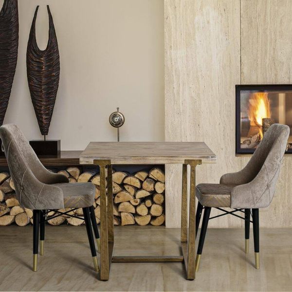 Dmora Tisch Bisenti 80 x 80 x 76 cm Gold, Quadratisch, 4 Plätze