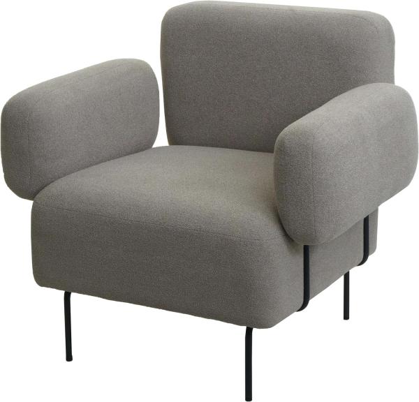 Lounge-Sessel HWC-L83, Cocktailsessel Polstersessel Sessel, Bouclé Stoff/Textil Metall ~ grau