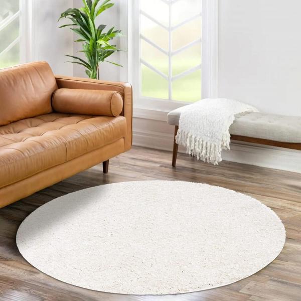 carpet city Shaggy Hochflor Teppich - Rund 160 cm - Creme - Langflor Wohnzimmerteppich - Einfarbig Uni Modern - Flauschig-Weiche Teppiche Schlafzimmer Deko