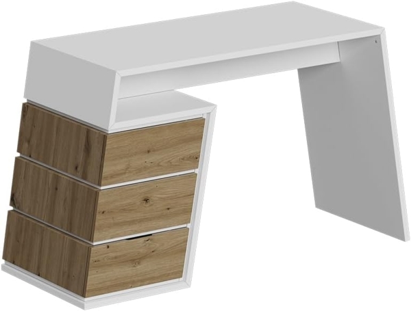Schreibtisch Okaro Weiß/Eiche 105 x 50 cm mit 3 Schubladen Vicco