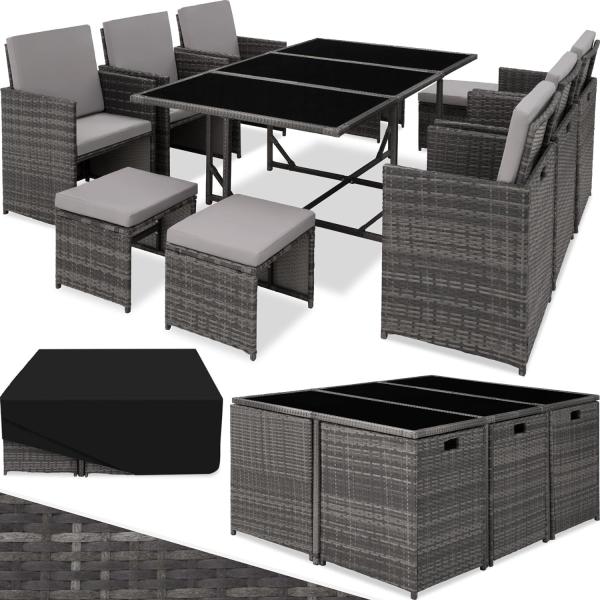 tectake Rattan Sitzgruppe Malaga 6+4+1 mit Schutzhülle 403867