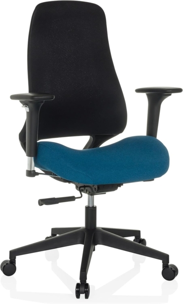 hjh OFFICE Bürostuhl ergonomisch HENFIELD B Drehstuhl mit Flexibler Rückenlehne, Muldensitz mit Sitztiefenverstellung, Stoff Schwarz/Dunkelblau