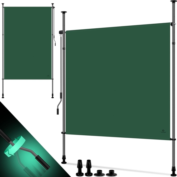 KESSER® Klemmmarkise Senkrechtmarkise außen Ausziehbar & Blickdicht | Vertikalmarkise mit Handkurbel ohne Bohren | Balkon-Sichtschutz & Windschutz für Garten & Terrasse Wasserfest Dunkelgrün, 150 x 310 cm
