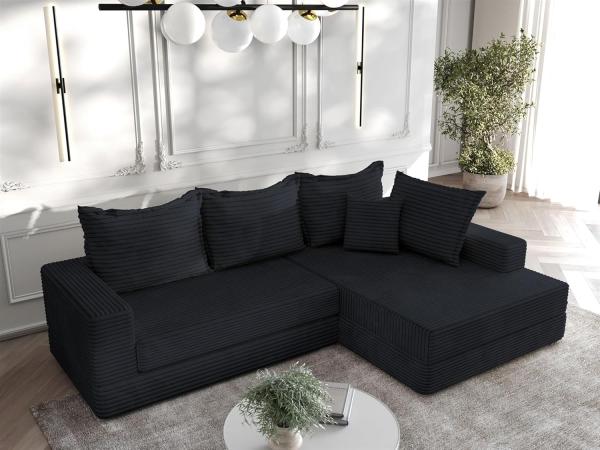 Ecksofa Couchgarnitur Sofa OSKAR in Stoff Tilia Schwarz Ottomane Rechts