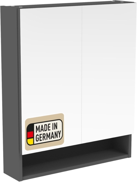 Probus Basic Spiegelschrank 60cm Anthrazit – Moderner Badezimmerschrank mit Zwei Türen und offenen Fach, Korpus in Anthrazit, Made in Germany