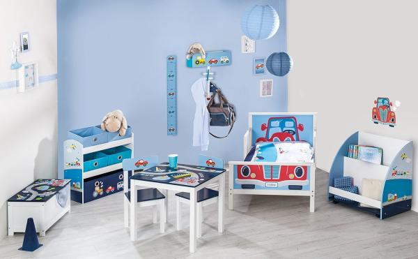 roba Kindersitzgruppe 'Rennfahrer' - 2 Kinderstühle & 1 Tisch - mit Fahrzeug-Motiven - Blau / Weiß Bild 3