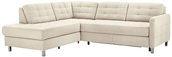 CAVADORE Ecksofa Piccoli mit Ottomane links / Sofaecke im modernen Design / 233 x 80 x 196 / Flachgewebe Beige
