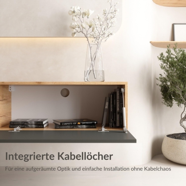 Planetmöbel TV Board 320 cm Gold Eiche/Anthrazit, TV Schrank mit 4 Klappen als Stauraum, Lowboard hängend oder stehend, Sideboard Wohnzimmer Bild 8