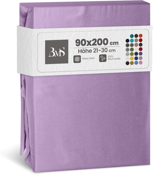 Bettwaesche-mit-Stil Mako-Satin Spannbettlaken flieder rosa 90x200cm Höhe 21-30cm