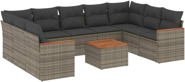 vidaXL 10-tlg. Garten-Sofagarnitur mit Kissen Grau Poly Rattan 3258686