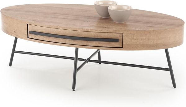 designimpex Couchtisch Design HA-100 Tisch oval Eiche Gold - Schwarz matt Schublade