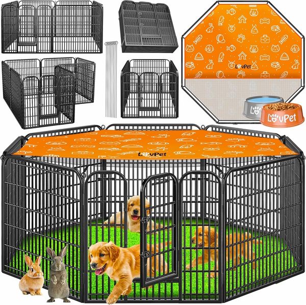 LovPet Welpenlaufstall Freilaufgehege Welpenauslauf Hundelaufstall Tierlaufstall Hunde, mit Tür und wetterfester laufstall Für Hund, Katze, Welpe, Kaninchen, Meerschweinchen Grau, XXL (mit Schutzplane)