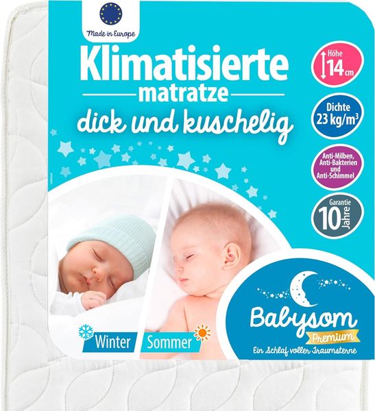 Babysom - Babymatratze | Kindermatratze Sommer/Winter - 70x140 cm - Atmungsaktiv - Luftdurchlässiger Kaltschaum - Höhe 14cm