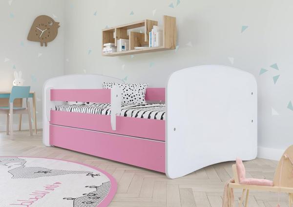 Kocot Kids Einzelbett pink/weiß 70x140 cm inkl. Rausfallschutz, Matratze, Schublade und Lattenrost