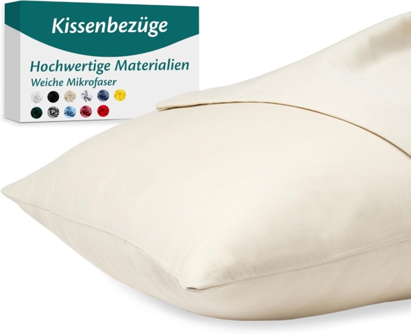 Kissenbezug 40x70 Mikrofaser Premium 2er Set Kissenhülle Deko für Kissen Bett/Sofa Stoff Superweicher Resistent Hypoallergen Anti-Milben Atmungsaktiv Kopfkissenbezug mit Verdecktem Zip Voll Waschbar