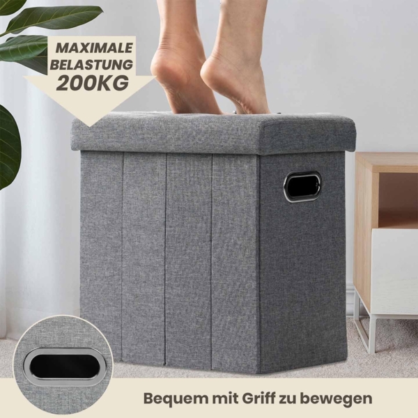 COSYLAND Sitzhocker mit Stauraum - 42 x 27 x 42 cm Hocker mit Stauraum - Kleine Klappbare Sitzbank - Fußbank & Aufbewahrungsbox bis 200 kg - für Wohnzimmer, Hellgrau Bild 4