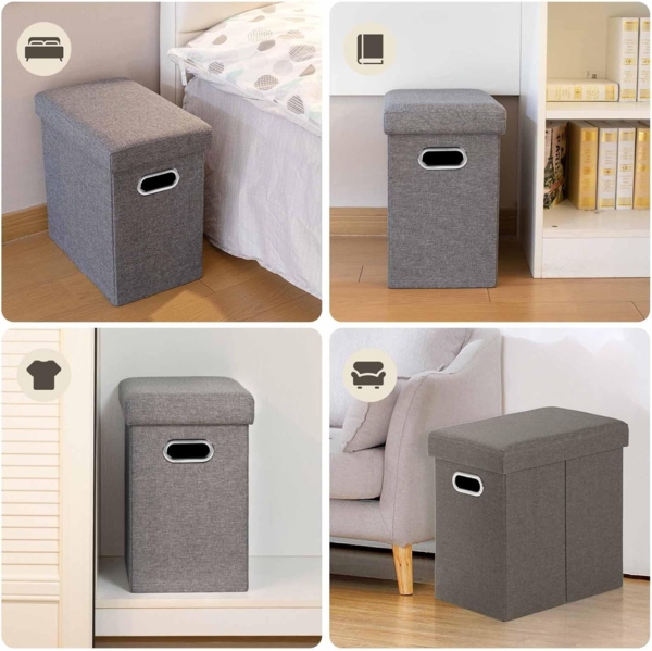 COSYLAND Sitzhocker mit Stauraum - 42 x 27 x 42 cm Hocker mit Stauraum - Kleine Klappbare Sitzbank - Fußbank & Aufbewahrungsbox bis 200 kg - für Wohnzimmer, Hellgrau Bild 6