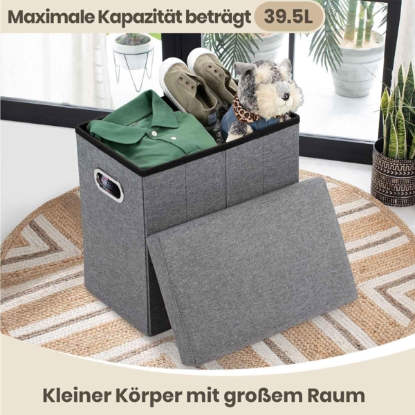 COSYLAND Sitzhocker mit Stauraum - 42 x 27 x 42 cm Hocker mit Stauraum - Kleine Klappbare Sitzbank - Fußbank & Aufbewahrungsbox bis 200 kg - für Wohnzimmer, Hellgrau Bild 3