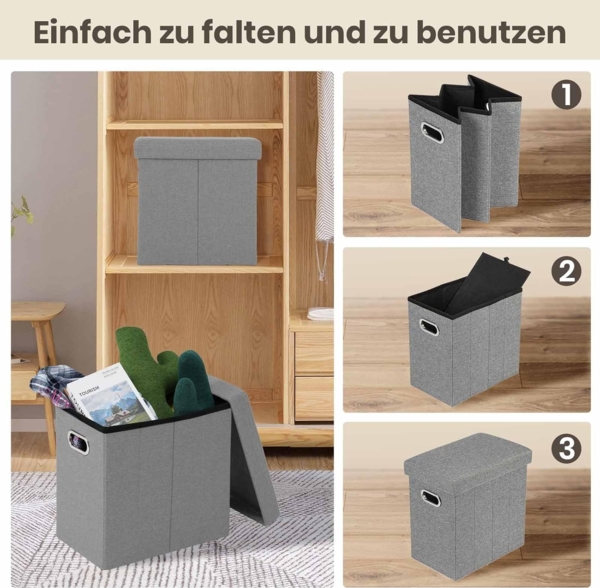 COSYLAND Sitzhocker mit Stauraum - 42 x 27 x 42 cm Hocker mit Stauraum - Kleine Klappbare Sitzbank - Fußbank & Aufbewahrungsbox bis 200 kg - für Wohnzimmer, Hellgrau Bild 7