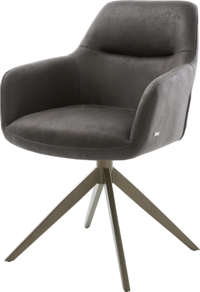 Drehstuhl Pejo-Flex Mikrofaser Anthrazit Vintage Kreuzgestell breit Effektfinish Titan 360° drehbar Taschenfederkern