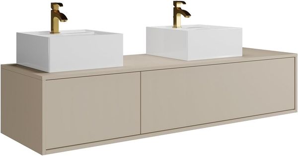 Vente-unique - ISAURE Waschbeckenmöbel Holz, Platte Beige - B 47 cm x H 32 cm x L 150 cm