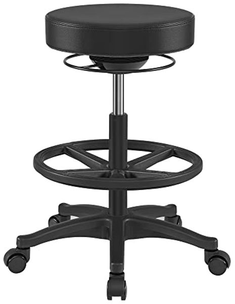 Songmics Bürohocker, ergonomischer Arbeitshocker, Sitzhocker, 360° Drehstuhl, höhenverstellbar, 59,5-81 cm, verstellbare Fußstütze, schwarz OSC007B01