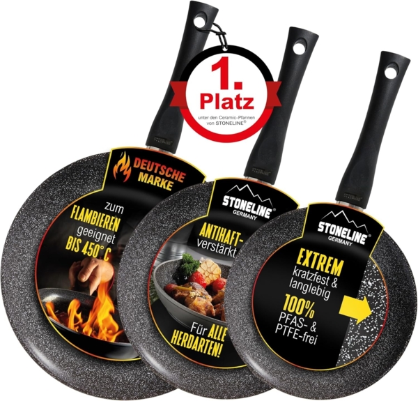 STONELINE Pfannen-Set CERAMIC, Aluminium (Set, 3-tlg, je 1 Bratpfanne Ø 20/24/28 cm, H: 4,5/5/5,5 cm, - 1,0/1,7/2,7 l), Induktion