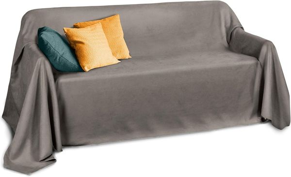 Beautissu Romantica Tagesdecke Plaid Wildlederoptik Grau, 280 x 210 x 1 cm