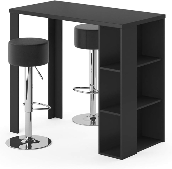 Bartisch-Set Noel Schwarz 120 x 60 cm mit 2 Barhockern Vicco