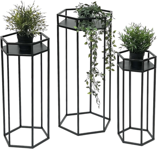 DanDiBo Blumenhocker Metall Schwarz 6eck Blumenständer Beistelltisch 96453 3er Set Pflanzenständer Blumensäule Modern Pflanzenhocker