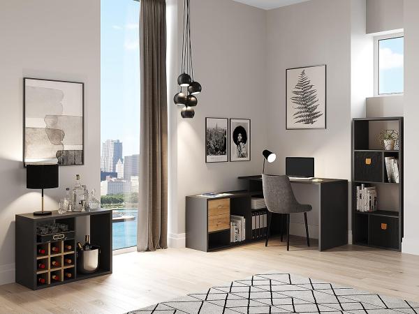 Fortuna - Bücherregal, Büroregal, Raumteiler mit 12 Fächern, asymmetrische Aufteilung, grau Bild 2