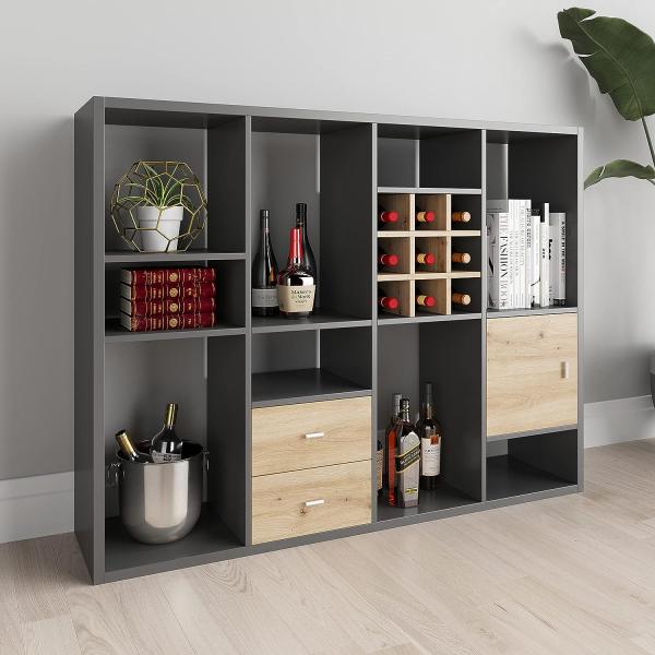 Fortuna - Bücherregal, Büroregal, Raumteiler mit 12 Fächern, asymmetrische Aufteilung, grau Bild 5