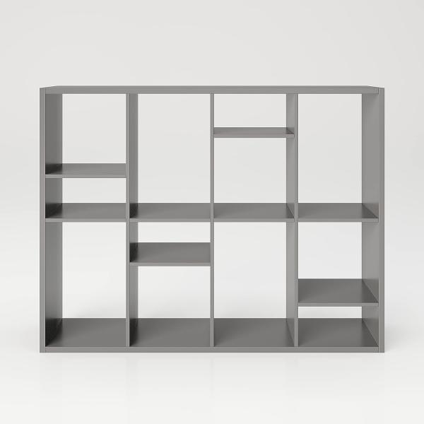 Fortuna - Bücherregal, Büroregal, Raumteiler mit 12 Fächern, asymmetrische Aufteilung, grau Bild 3
