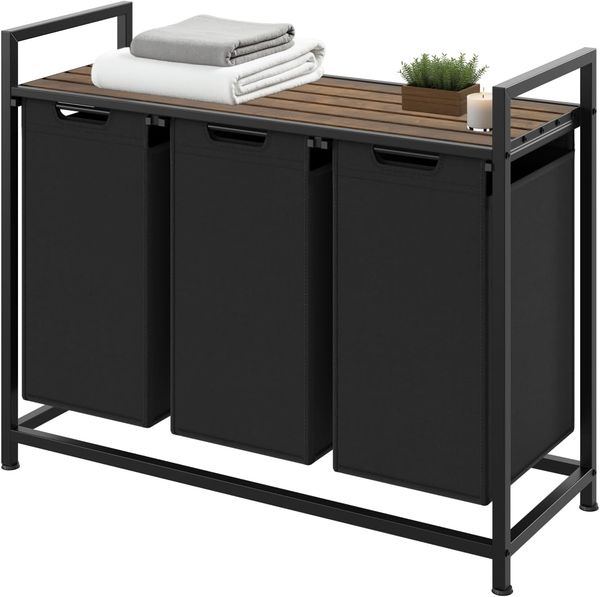 tectake Wäschekorb Wäschesortierer, Industrial-Style, 2 oder 3 ausziehbare Fächer