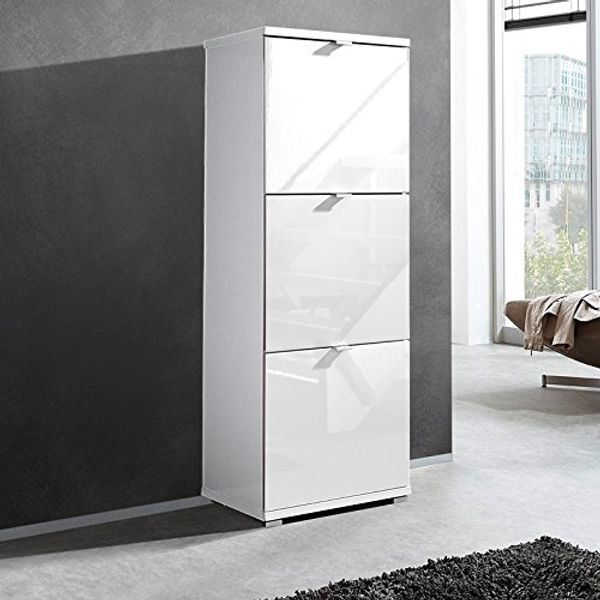 Schuhschrank DETROIT-01 Hochglanz weiß, für 12 Paar Schuhe, B x H x T ca. 53 x 132 x 30 cm