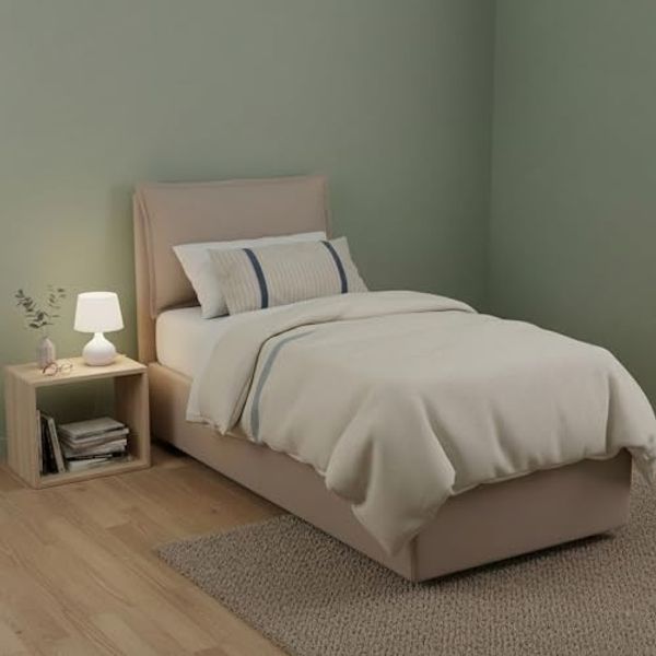 Talamo Italia - Roberta Einzelbett, Bettkasten mit Stoffbezug, 100 % Made in Italy, seitliche Öffnung, inklusive Matratze 80x190 cm, Taupe