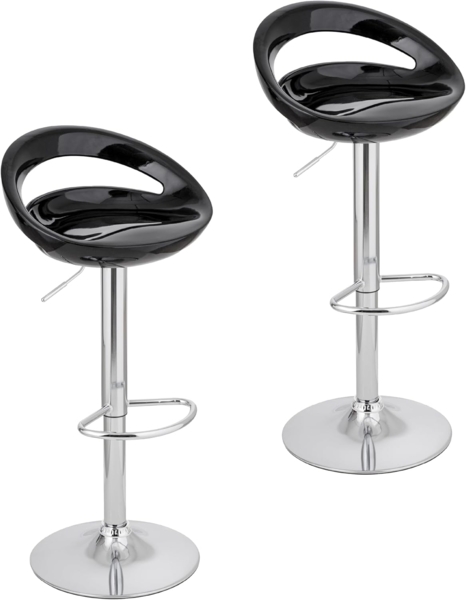 Baroni Home 2 Drehbarer Barhocker, höhenverstellbar, Sitz aus Kunststoff und Schineal, verchromte Basis, Fußstütze und Boden, Kratzfest, 37 x 45 x 59-79 cm, Schwarz 2 Stück