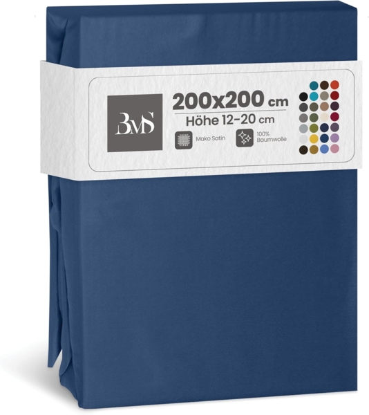 Bettwaesche-mit-Stil Mako-Satin Spannbettlaken Jeans Blau 200x200cm