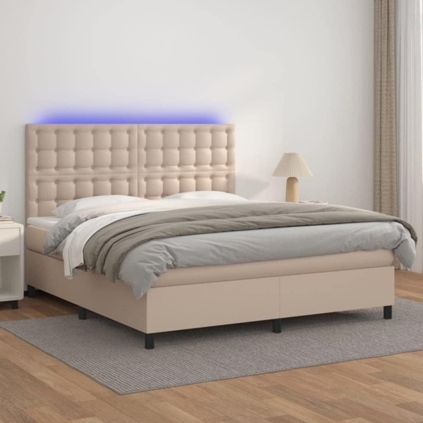 vidaXL Boxspringbett mit Matratze & LED Cappuccino-Braun 160x200cm 3135956