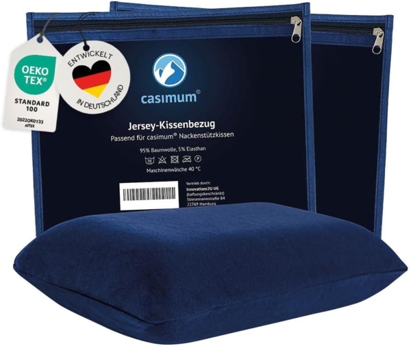 casimum Kissenbezug Reisekissen BLAU, Passend für Nackenstützkissen 40x25x10 cm, Doppelpack (2 Stk)